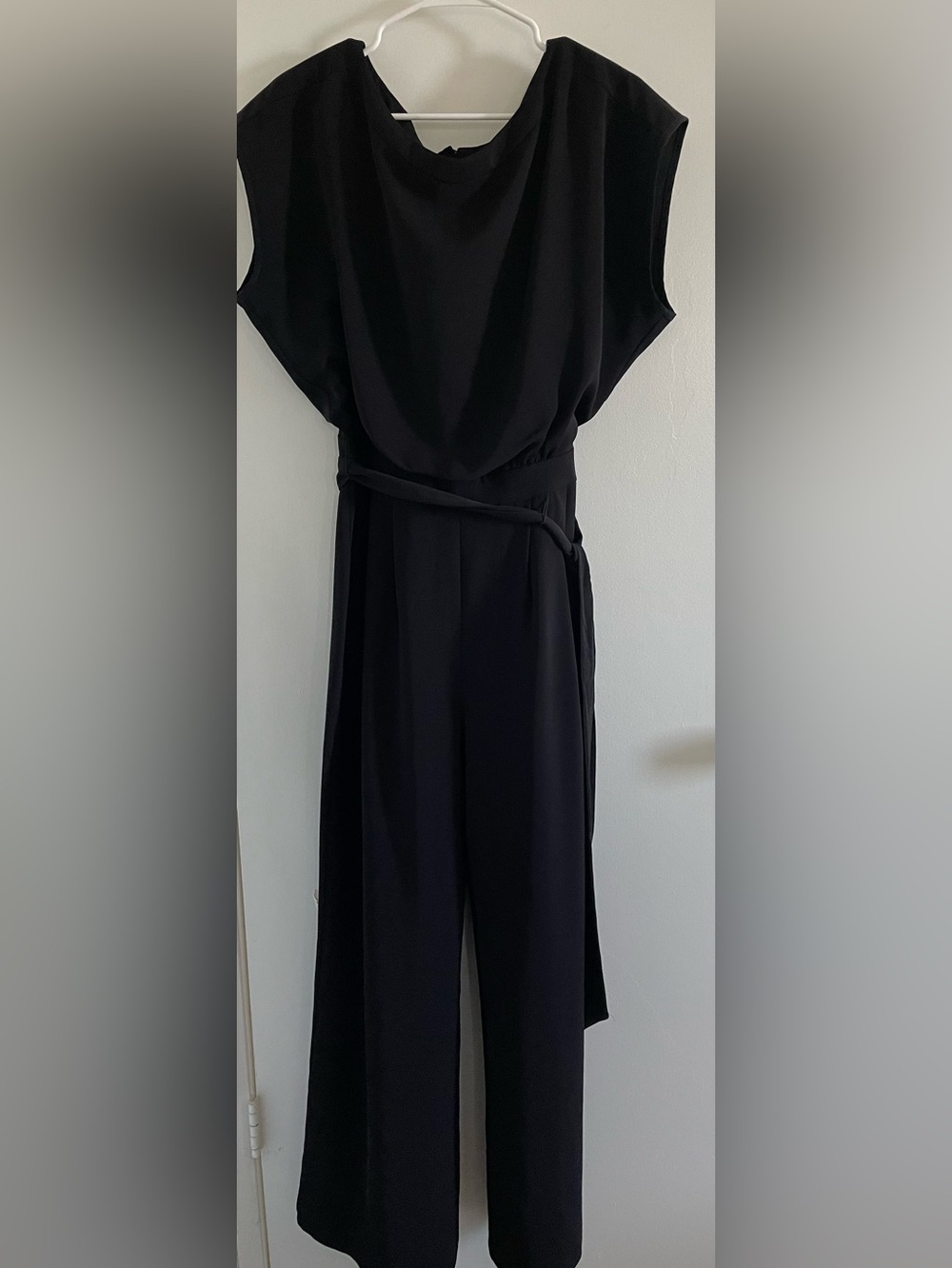 Eliza J Black Wide Leg Jumpsuit with Self-Tie Waist size 10 Party Minimalist
